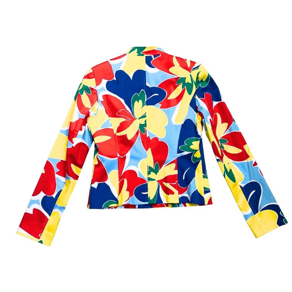 David Meister Red Blue Yellow Bold Colorful Floral Jacket 8 Vintage Art to Wear - Picture 7 of 11